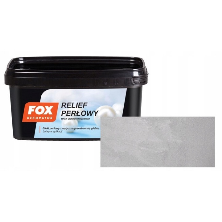 Fox Relief Perlowy strukturális/dekoratív festék, gyöngyházhatás optikai mélységgel, félig átlátszó, ezüst, 1 kg