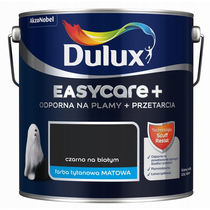 Dulux EasyCare Plus mosható festék, matt, fekete-fehér, 2.5L