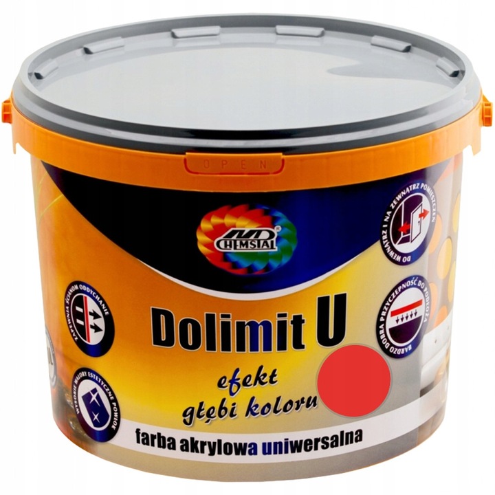 Chemstal Dolimit U univerzális mosható akrilfesték, beltéri és kültéri használatra, matt, páraáteresztő, mosás- és nedves törlésálló, piros, 10l