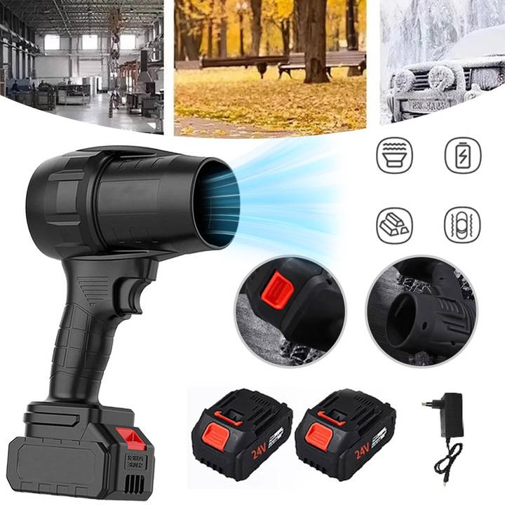 Suflanta Electrica Portabila Fara Fir, Turbo Jet Fan Putere Mare, Reglare Continua Viteza, 2 Baterii, Format Mini, Pentru Curatenie, Masina, Casa, Gradina, Tastatura PC, Si Uscare Par