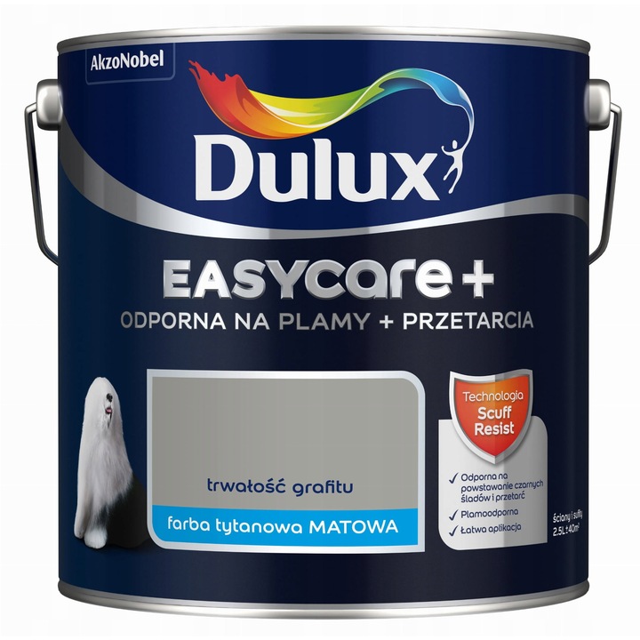 Dulux EasyCare Plus mosható festék, foltálló, súrlódás- és karcálló, grafit, 2,5 L