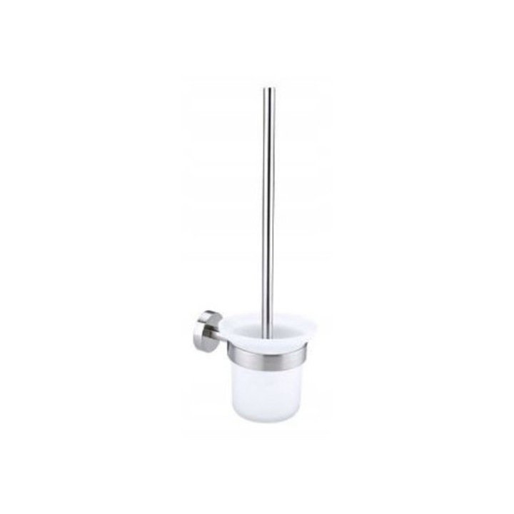 Tesa SMOOZ WC-kefe szett, szatén üveg és krómozott rozsdamentes acél, fúrás nélküli rögzítés Power.Kit ragasztóval, krómozott, 1 db