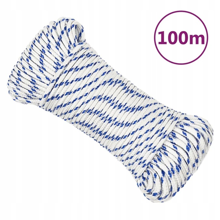 Polipropilén zsinór (kötél), 4 mm, időjárás- és kopásálló, fehér/kék, 100 m