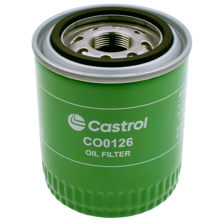 Castrol Filters olajszűrő, CO0126 motorszűrő, spin-on típusú, szilikon visszafolyásgátló szelep, bypass szelep, cellulóz és szintetikus szűrőanyag, zöld, 1 db