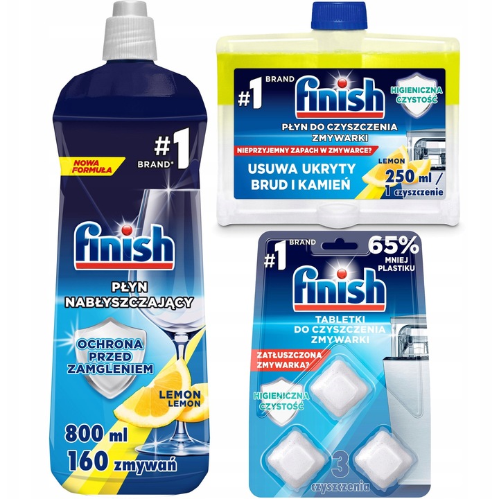 Set Finish pentru masina de spalat vase, 800ml, 3 tablete, lamaie