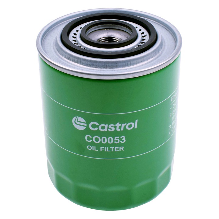CASTROL FILTERS CO0053 olajszűrő, spin-on, szilikon visszafolyásgátló szelepekkel, by-pass szeleppel, cellulóz/szintetikus szűrőanyaggal, szintetikus tömítéssel, ingyenes autóillatosítóval, zöld, 1 db