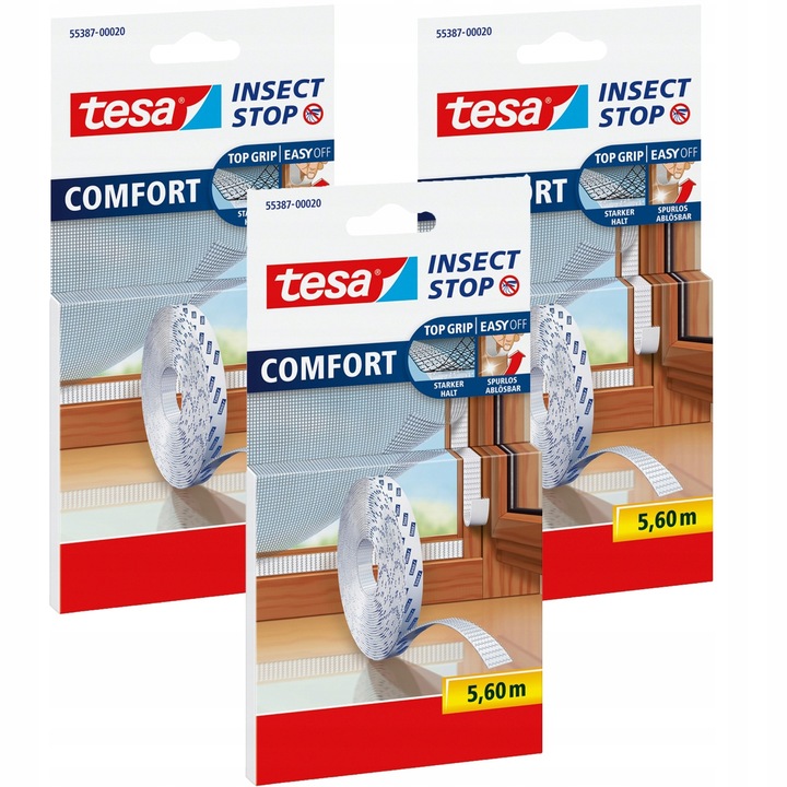 Banda Velcro/Arici autoadeziva Tesa Comfort, pentru plasa de insecte, cu prindere puternica, usor de indepartat, Alb, 3 x 5,60 m x 9 mm
