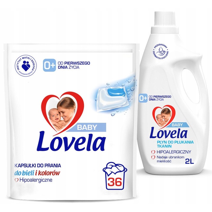 Lovela Baby hipoallergén mosószer szett, 36 db kapszula, 2L folyékony, többszínű