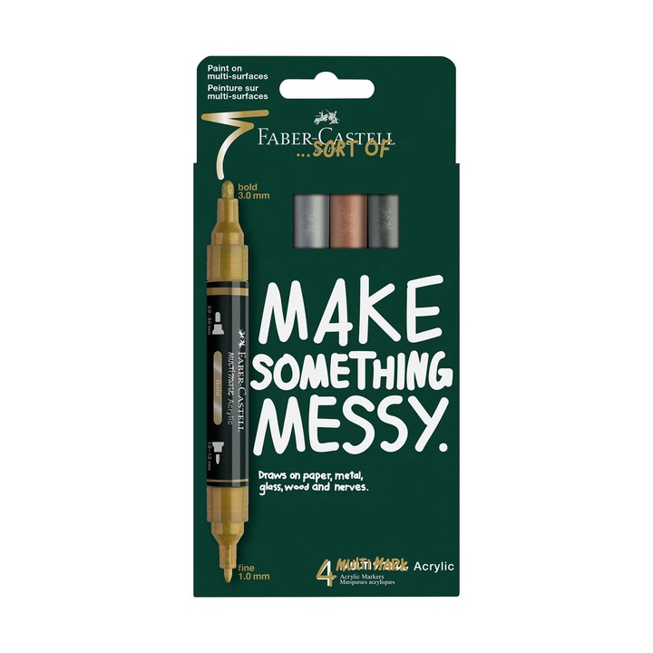Акрилен маркер Faber-Castell Multimark Metallic, 4 цвята