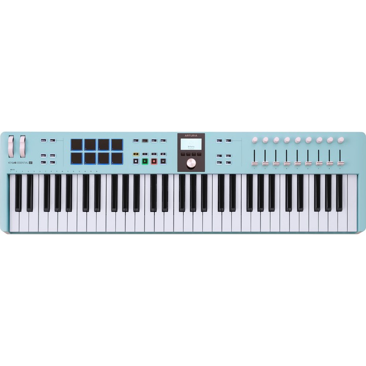 Claviatură MIDI cu 61 de clape, Arturia, KeyLab Essential MK3 61, Controler cu funcționalitate DAW și pachet software, Albastru
