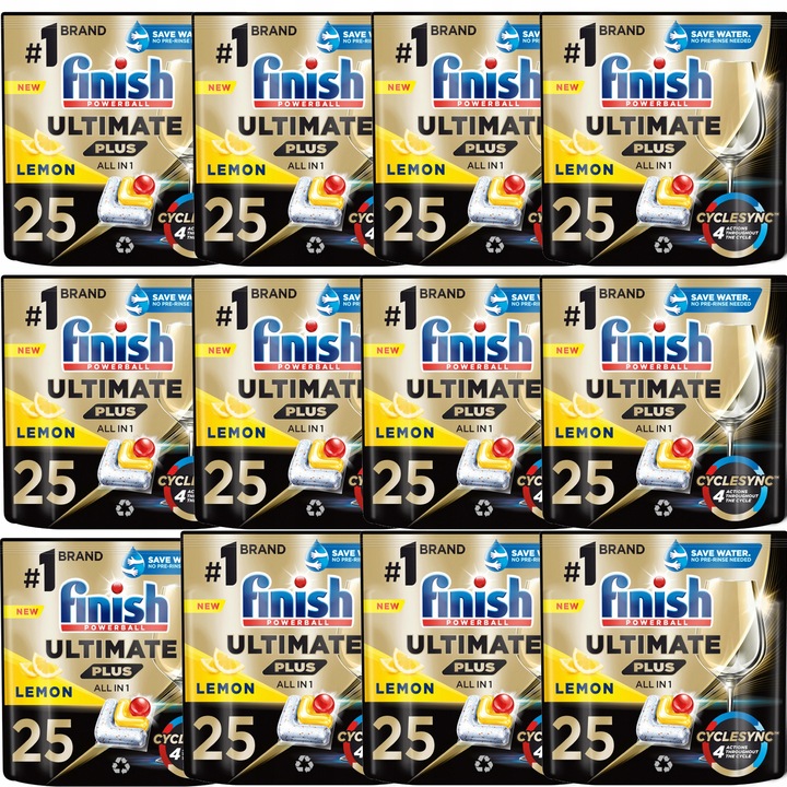 Capsule Finish Ultimate Plus pentru masina de spalat vase, 300 buc, lamaie, 25x12g
