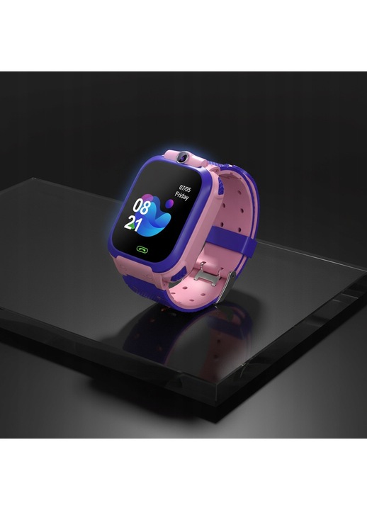 Ceas inteligent pentru copii, din silicon, cu camera HD si apeluri Micro SIM 2G, GPS/LBS/WiFi pentru localizare in timp real, ecran tactil color 1.44'', roz/violet, reglabil