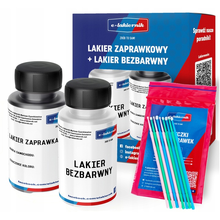 E-Lakiernik MERCEDES 744 Brillantsilber autójavító festékkészlet, 50ml javítófesték, 50ml átlátszó lakk, 9 applikátor pálcika (3 méret), ezüst