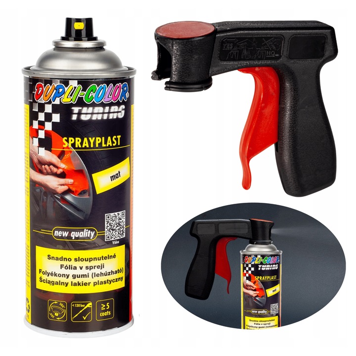 Folyékony gumi/fólia spray Motip Sprayplast, eltávolítható, pisztoly applikátorral, matt fekete, 400 ml