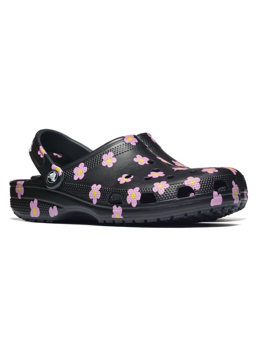 Gyermek papucs, Crocs, Classic Flower, fekete, szintetikus anyag