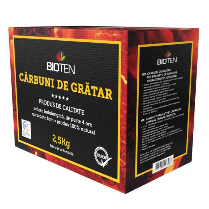 Carbune pentru gratar Bioten, din brichete de rumegus, 2.5 kg