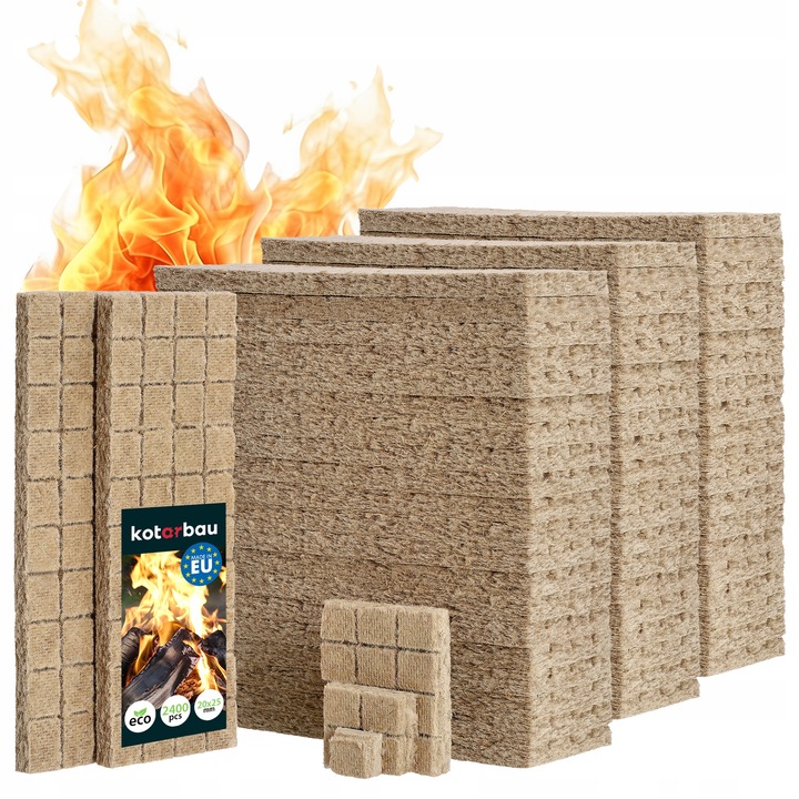 KOTARBAU® Set de 2400 de bucati de cuburi pentru aprins focul, lana de lemn, 25 x 8 x 13 cm, natural, aprindere pentru gratar, semineu, cuptor cu lemne