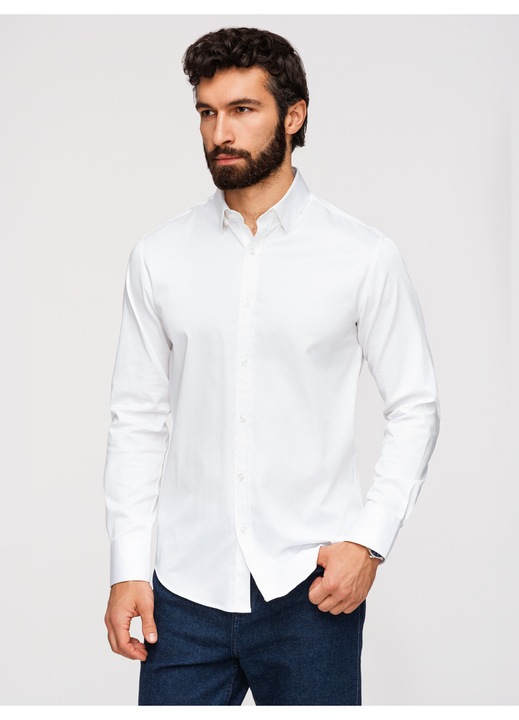OMBRE Camasa slim fit din material satinat cu detalii elegante, Alb