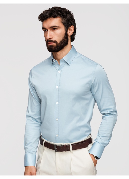 OMBRE Camasa slim fit din material satinat cu detalii elegante, Albastru