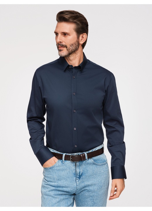 OMBRE Camasa slim fit din material satinat cu detalii elegante, Bleumarin