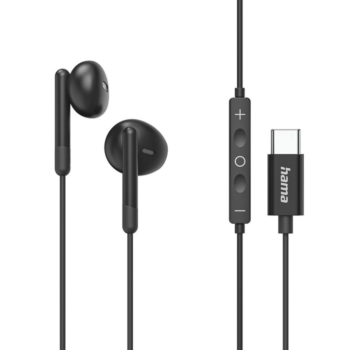 HAMA Слушалки "Classy", USB-C, накрайници, микрофон, защита от прегъване на кабела, черни HAMA-221785