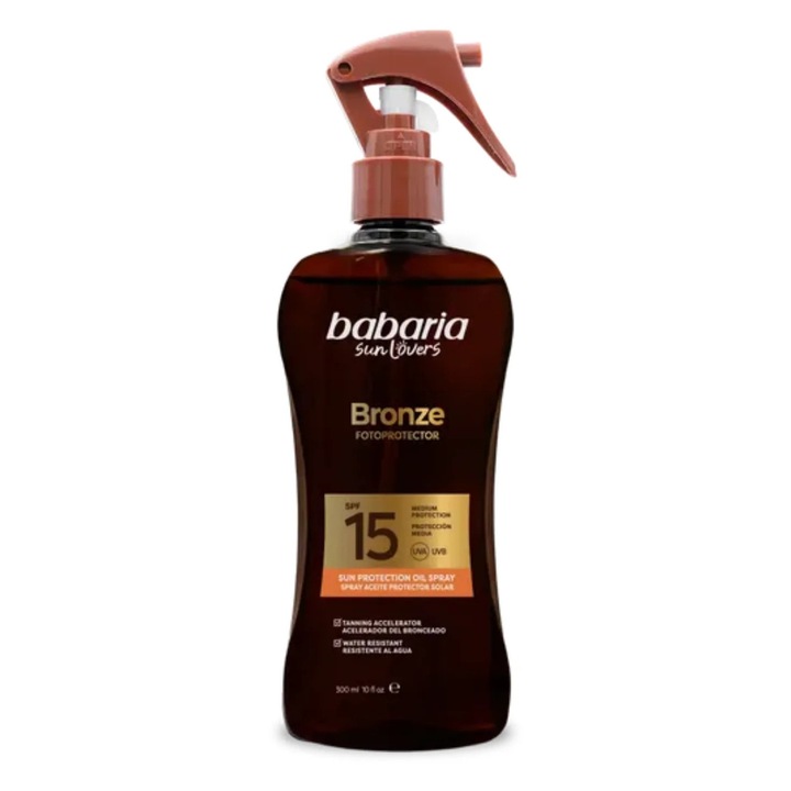 Ulei protectie solara ridicata, cu accelerator de bronzare, SPF15, UVA & UVB, Monoi Tahiti, Babaria, 300 ml