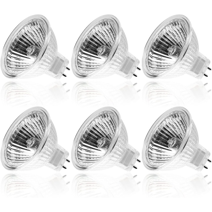 Bec halogen GU5.3 35W 12V, MR16, reglabil, alb cald 2700K, soclu cu 2 pini, pentru plafoniera, pachet de 6