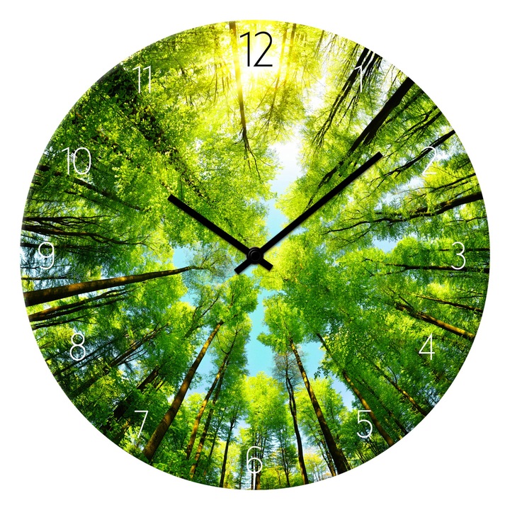 Стенен часовник Styler Glassclock Forest, елегантен, стъкло, 30см