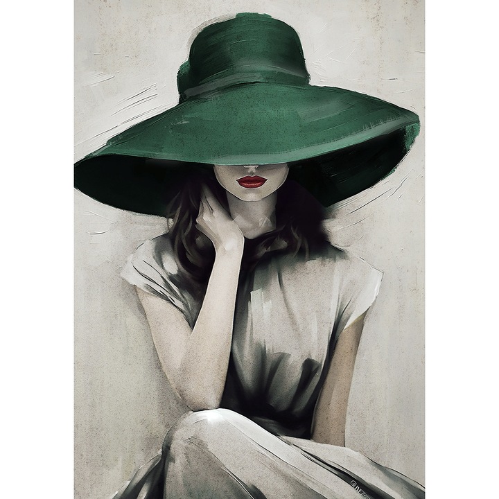 Табло на платно Styler, жена със зелена шапка, 70x100см