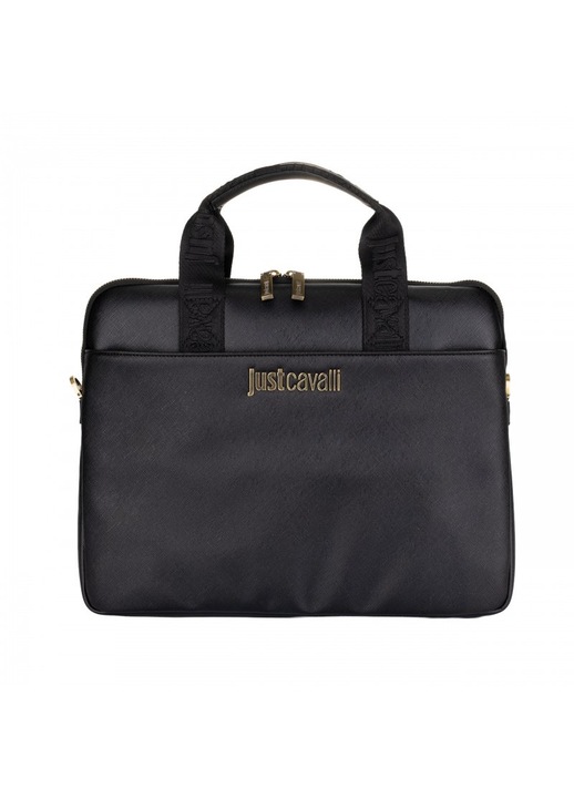 Just Cavalli Saffiano laptop táska, fekete, 36x27x4cm, műbőr