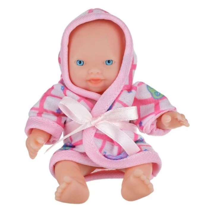 Baba baba rózsaszín kockás fehér fürdőköpennyel 12cm