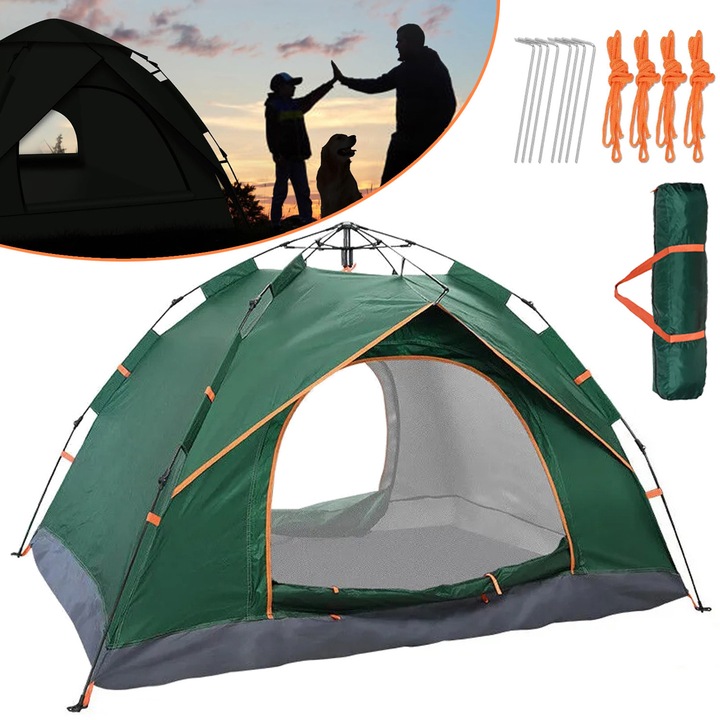 Cort De Camping Automat, Cort Pop-Up, Cort Instantaneu Automat Pentru 2-3 Persoane, Usor, Impermeabil, Usor De Instalat Pentru Camping In Aer Liber, Drumetii, Alpinism, Include Geanta De Transport