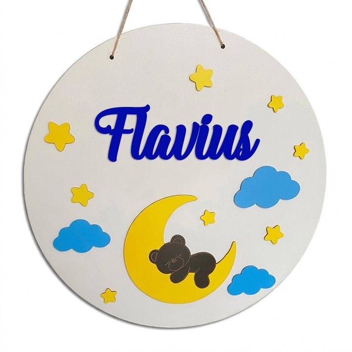 Sub paza lunii: Panou decorativ personalizat cu ursulet si nume, pentru vise linistite, Artemis Gift