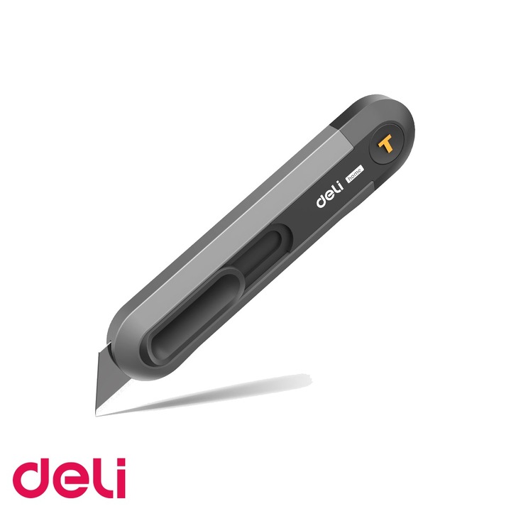 Cutter cu retractare automata Deli Home Series, lama inox innegrita, uz casnic si birou