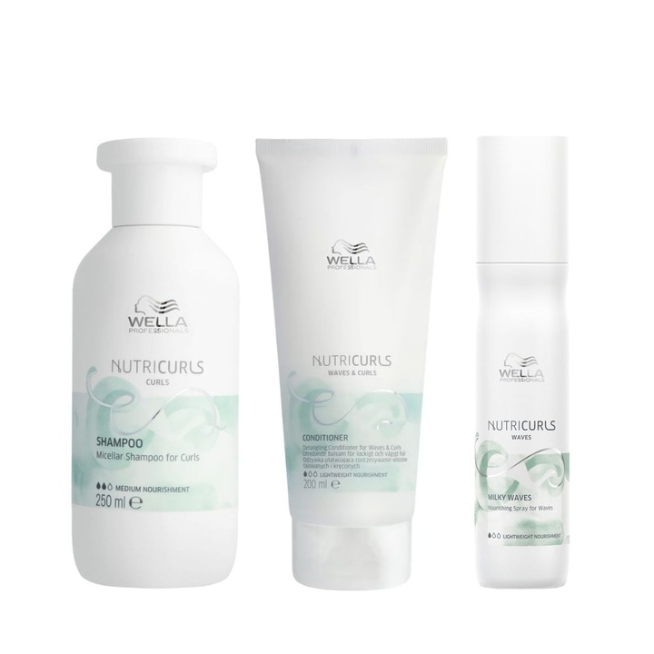 Set nutritiv pentru par ondulat, Wella Professionals Nutricurls Waves Shampoo 250ml + Balsam 200ml + Tratament 150ml