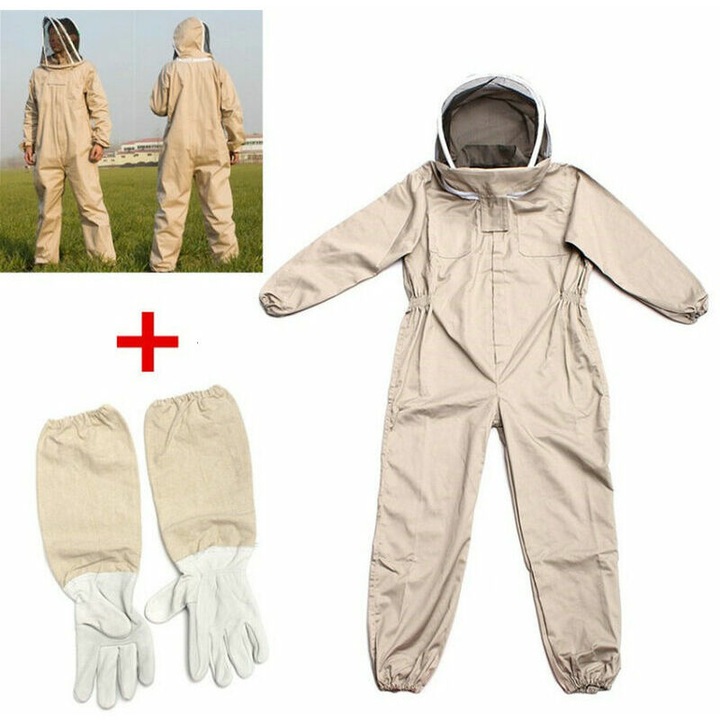 Costum profesional pentru apicultor Tigrezy, costum spatial maro, cu voal autoportant pentru apicultori, include manusi de protectie (marime: L)