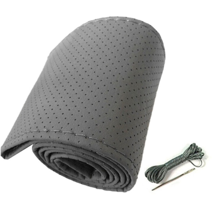 Husa volan universala microfibra cusut manual 38cm negru