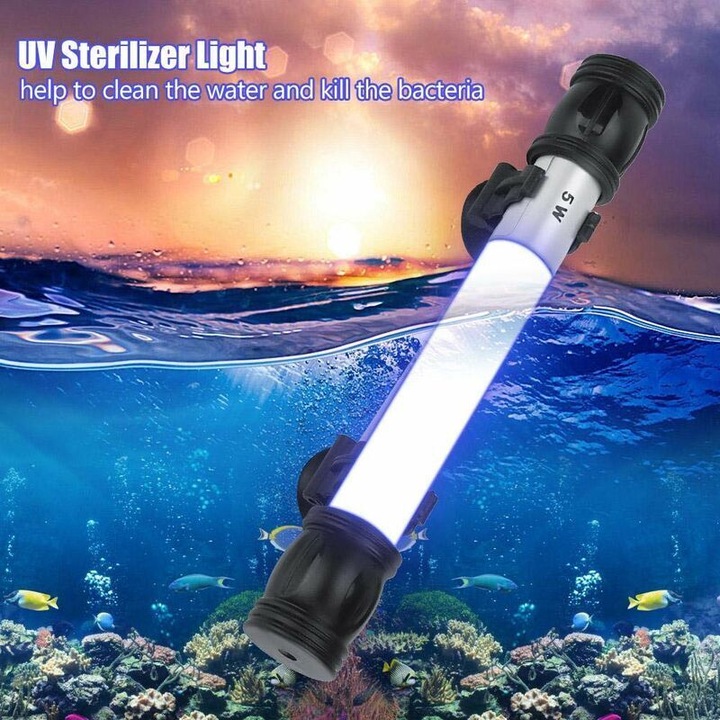 Lampa UV acvariu sterilizator 11W, sticla borosilicata, albastru, 26x2.5cm
