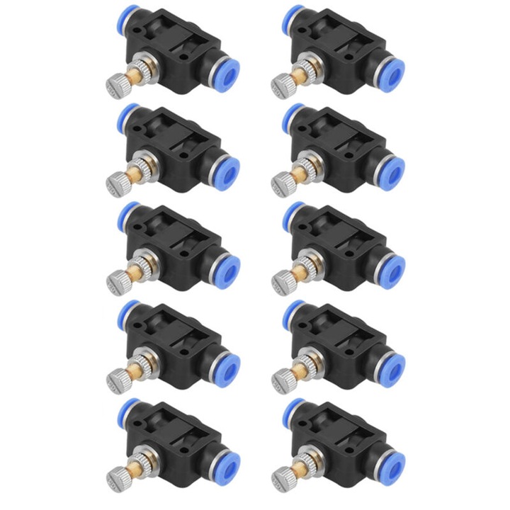 Set 10 supape reglare debit aer pneumatic, plastic, 6mm, 182g