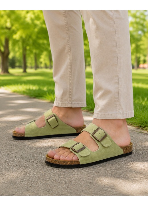 Papuci barbati piele intoarsa naturala 175857, Verde