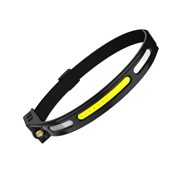 LED фенер за глава, Червена светлина, Контрол с движение на ръката, 210lm, USB-C зареждане, 5 режима, 1200 mAh, USB, Качествени материали, Перфектният избор, Черен