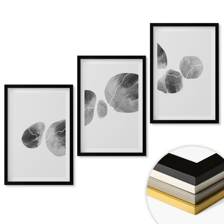 Комплект картина от 3 части, Coloray, абстрактно изкуство, крем, 40x60 см, черна рамка