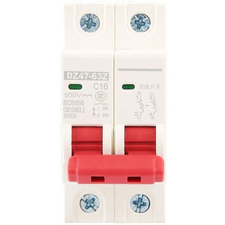 Elektromos biztosíték 2P 16A 500V 6kA 177g
