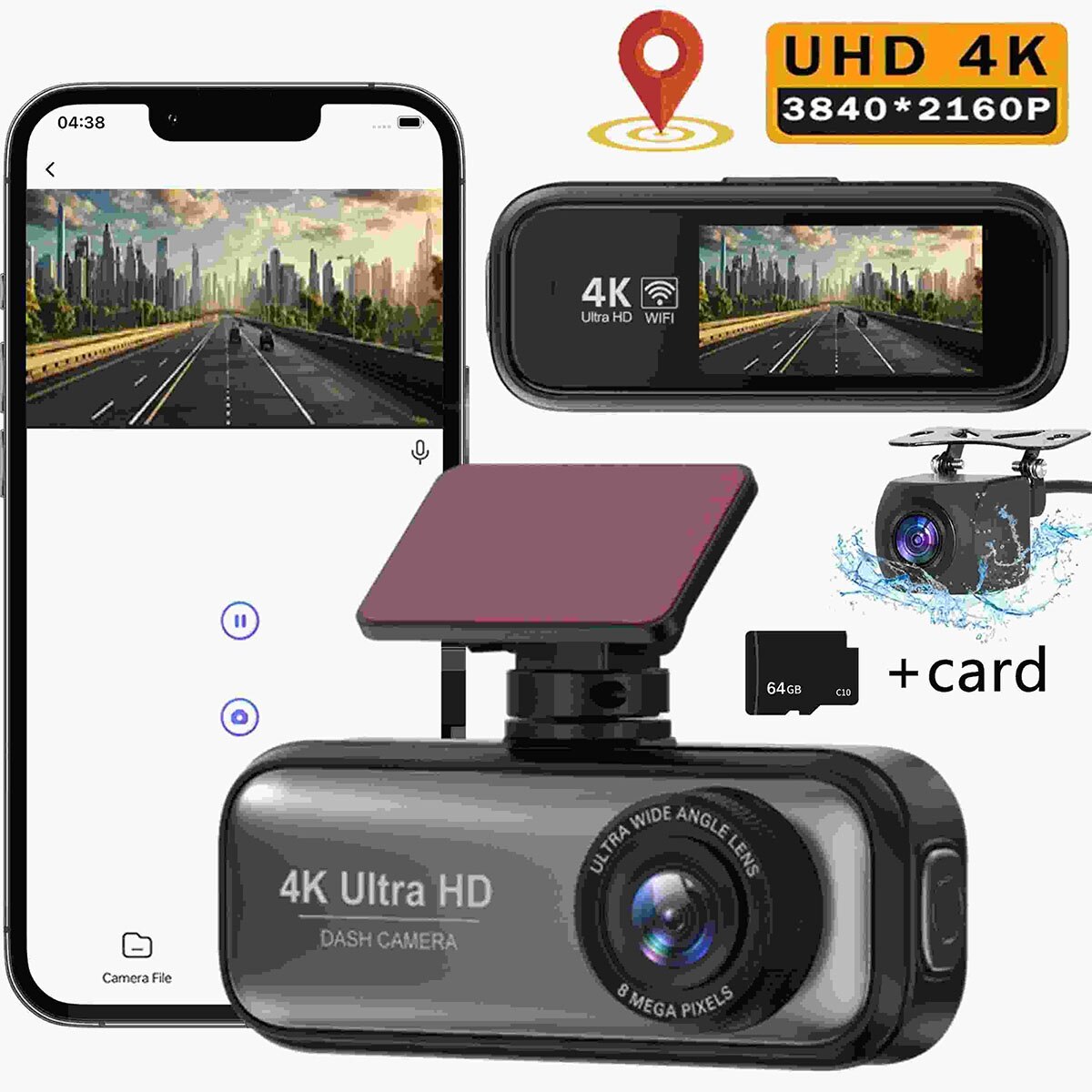 Camera DVR auto, einnenffer, cu trei lentile, in fata, in interior