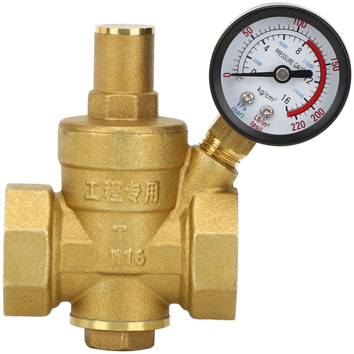 Regulator presiune apa DN25, alama, cu manometru, 76x107mm