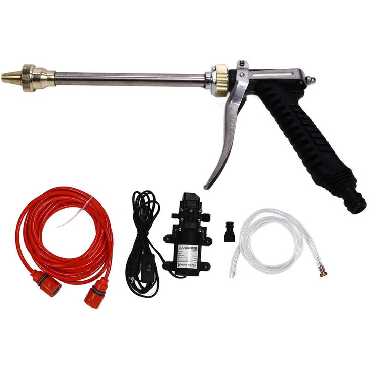 Set pulverizator apa 12V, pompa 100W, furtun 6x1m, presiune 1MPa, multicolor