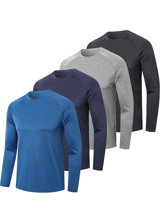 Bluze sport respirabile pentru barbati, pe corp, protectie UV, 2XL set 4 culori albastru/albastru inchis/gri/negru