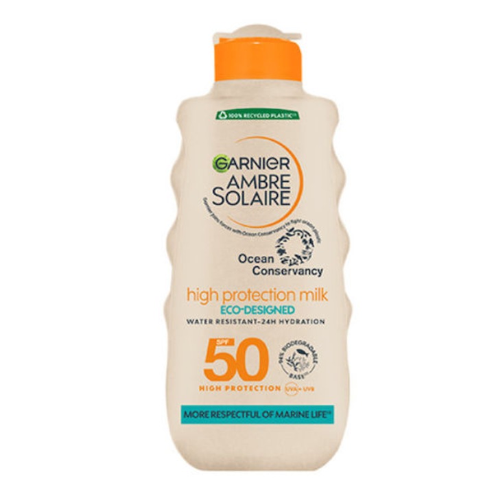 Garnier Lapte de protecție solară SPF 50, 200 ml, pentru față și corp, textura lejeră