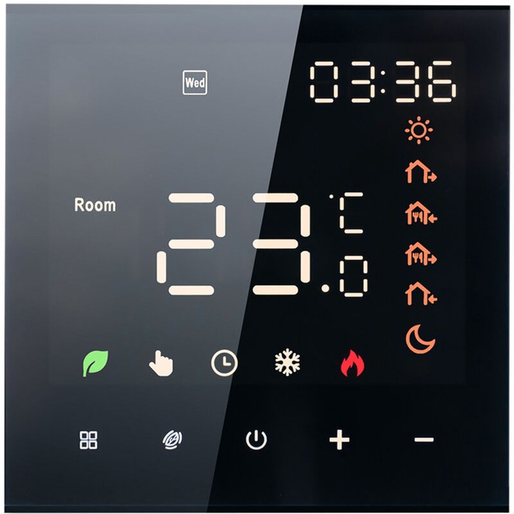 Termostat digital programabil, 16A, ecran LCD, negru, 8.6x8.6x4cm