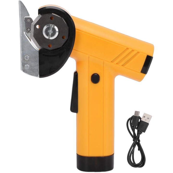 Foarfece electrice fara fir, taietoare carton si tesaturi, galben, 42mm, 25W